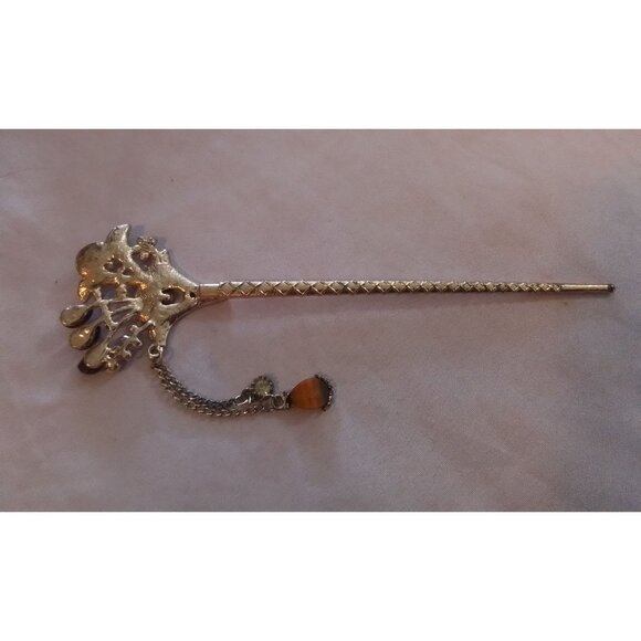 Vintage Hair Stick With Brown & Clear Crystal Accents - Picture 3 of 3